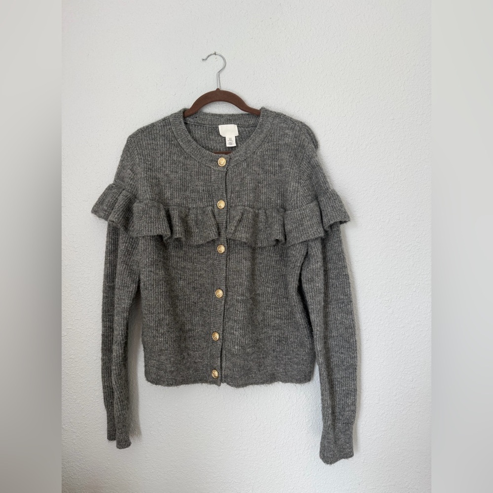 H&M Chunky Ruffle Cardigan with Gold Buttons | Medium